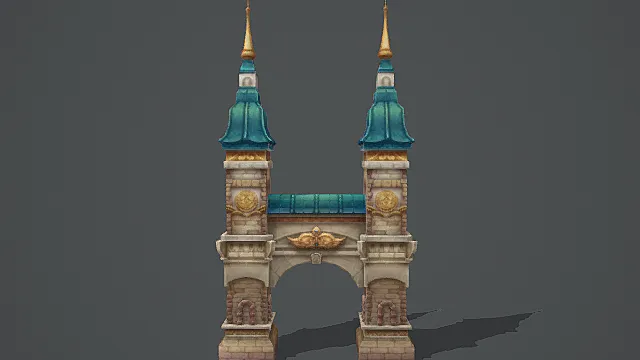 奇幻城镇双塔拱门游戏场景模型