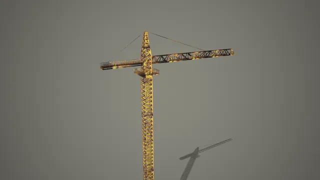 黄色金属桁架结构工地塔吊建筑 3D 模型