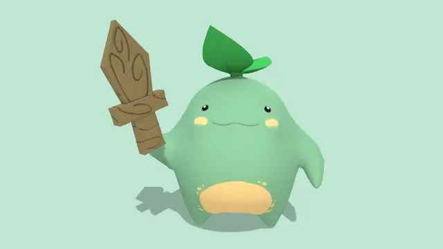 绿色的小萝卜头植物可爱的人物形态手拿小木剑