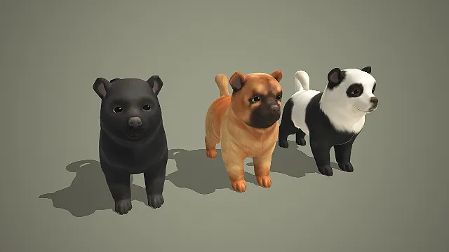 三色柴犬含熊猫配色 3D 模型 创意萌宠犬角色素材合集