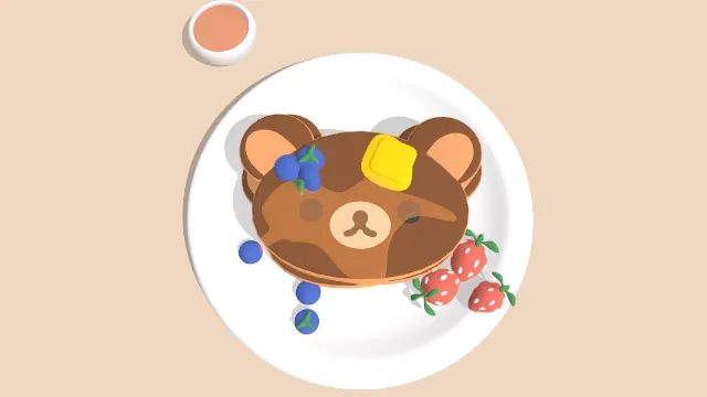 盘子装有轻松熊煎饼蓝莓草莓水果食物