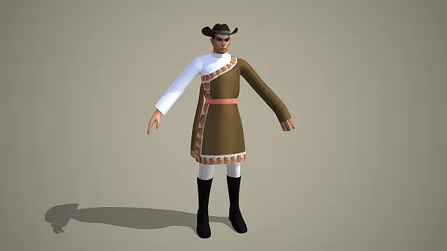 藏族传统服饰戴帽男性角色 3D 模型