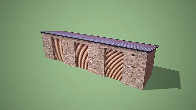 三卷帘门砖结构车库 3D 低多边形城郊场景建筑模型