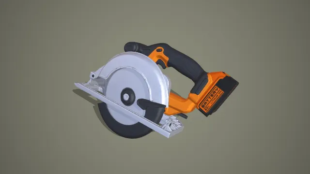 橙灰黑三色锂电电圆锯 3D 低多边形切割工具模型