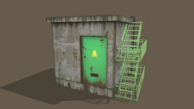 3D卡通风格废弃建筑模型，创意设计（3D建筑、卡通风格、工业废弃风，建筑设计主题）