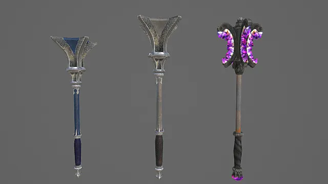 元素圣邪法杖套装游戏武器3D模型