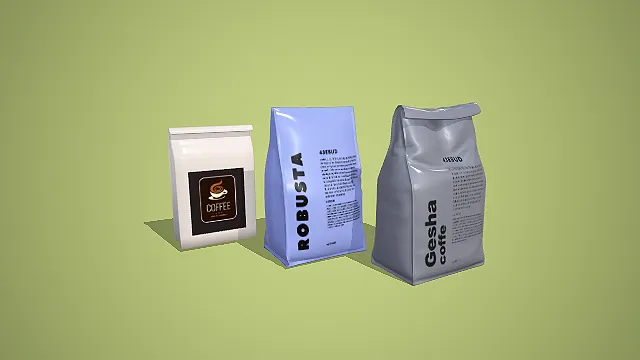多规格咖啡豆袋组合 3D 低多边形咖啡场景装饰模型