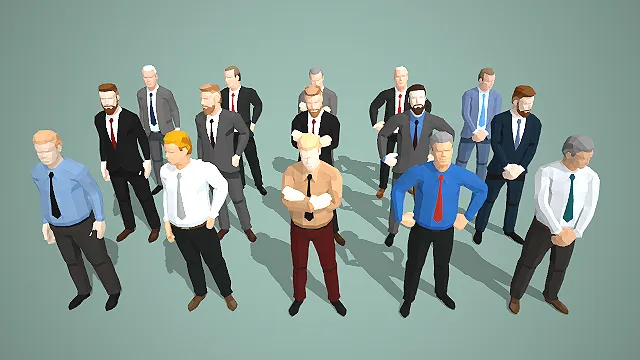 男性多元伫立姿态角色集群场景人物模型