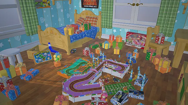 马里奥主题儿童房  轨道赛车玩具  圣诞礼物堆  童趣温馨