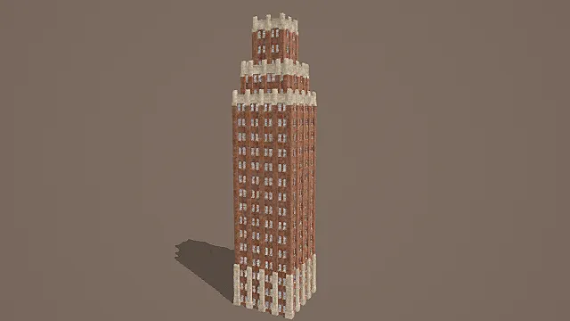复古装饰艺术风红砖阶梯摩天楼3D模型