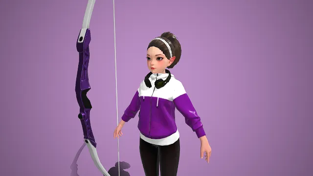 现代运动风格   3D 游戏角色  少女形象  高马尾  连帽卫衣  长弓  活力青春