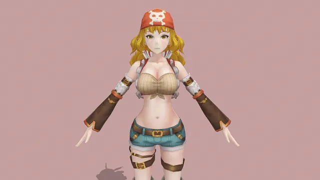 3D卡通风格女海盗角色模型，创意设计（3D角色、卡通风格、海盗冒险风，角色设计主题）