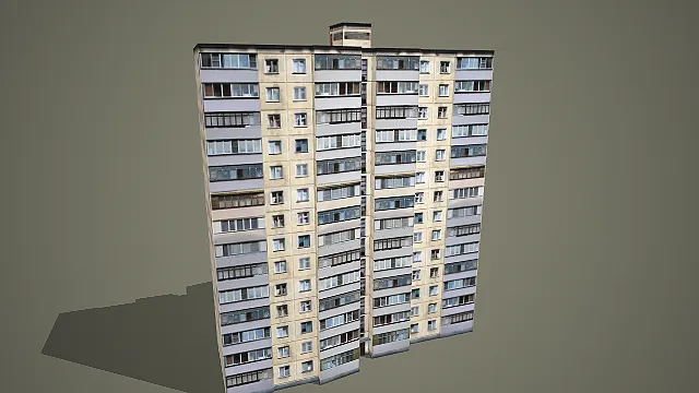 浅黄面高层居民楼带平顶顶楼阁楼 3D 模型