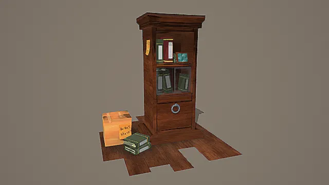 简洁风书房道具：带纸箱的小书柜