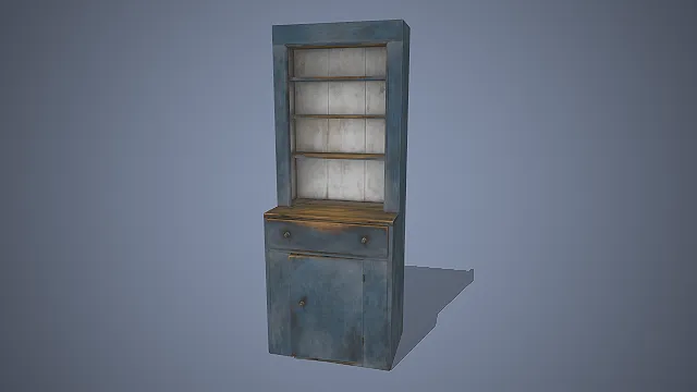 复古风化做旧蓝漆实木高柜场景3D模型