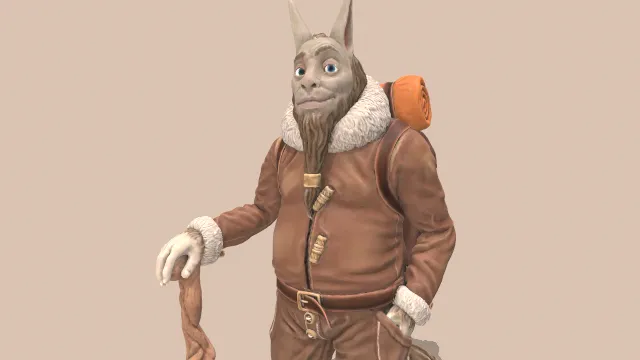 山羊拟人角色徒步者人物模型拐杖背包