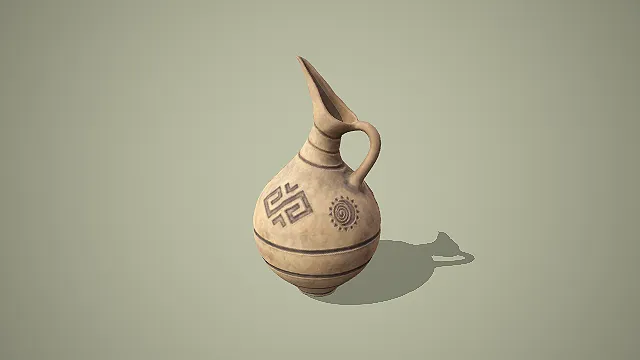 回纹与太阳纹长流执壶原始风格陶器 3D 模型