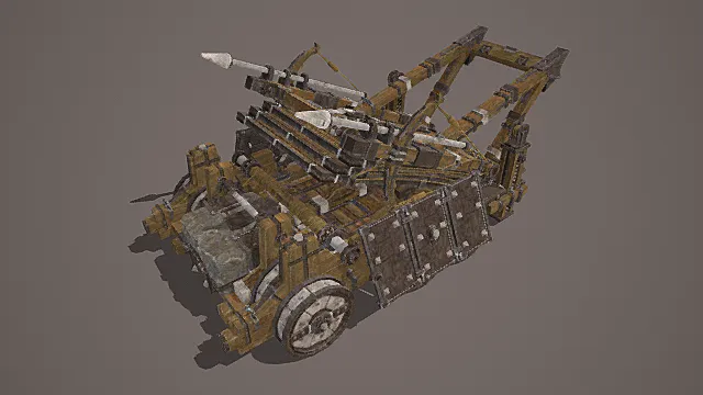 古代集群攻击风格多弩攻城车模型 