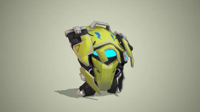 绿色的机械装备，有蓝色光板显示屏