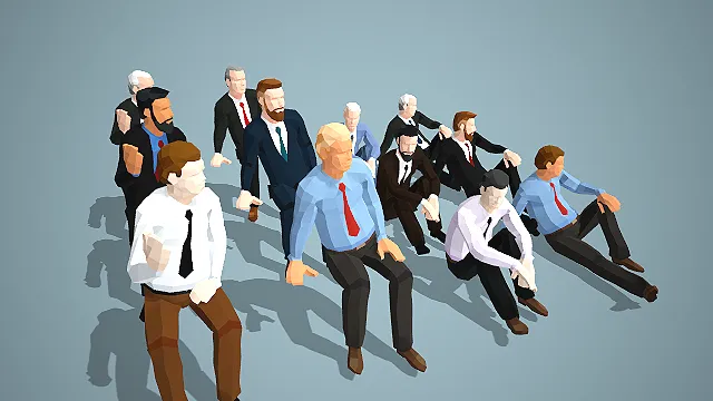 商务男性休憩蹲坐姿态角色集群场景人物模型