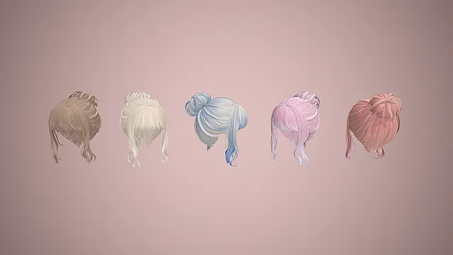 二次元发型  丸子头  渐变发色  齐刘海卷发