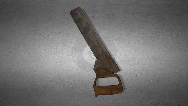 写实老式手锯  复古木工切割工具  铁锈质感  生存建造工具