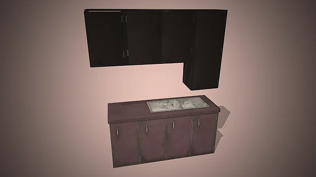 一套做旧风格的厨房橱柜组合