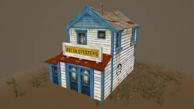 3D卡通风格海滨小店模型，创意设计（3D建筑、卡通风格、写实风，建筑设计主题）