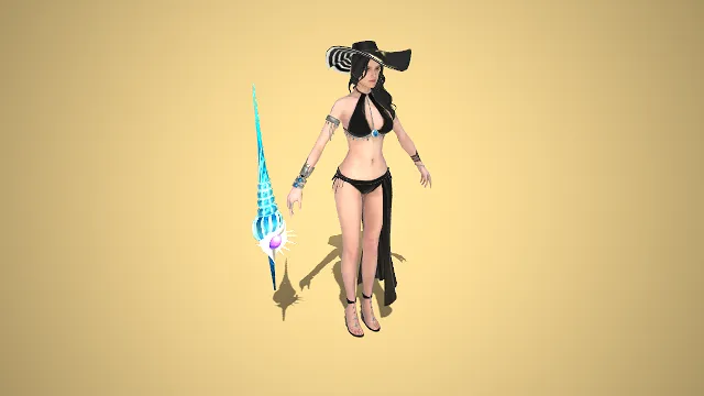 度假休闲风  3D 角色模型  性感泳装  休闲  黑长卷发  法杖  热带冒险