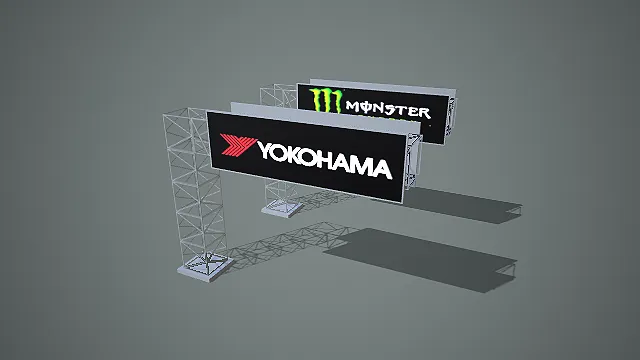 双层桁架式 Monster 与优科豪马品牌广告立牌 3D 场景道具模型