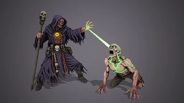 亡者墓地场景死灵巫与尸仆模型