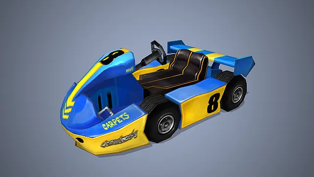 蓝黄双色卡丁车  游戏模型  卡通渲染  大尺寸尾翼