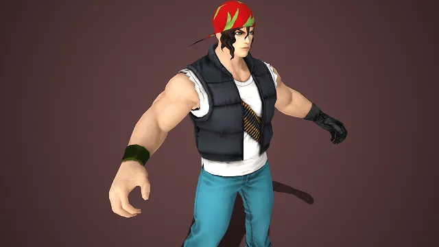  3D 男性角色建模  深色长发  红底绿纹棒球帽  肌肉男  街头休闲  力量感  壮汉角色