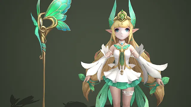 森林精灵少女角色模型带蝴蝶翅膀法杖