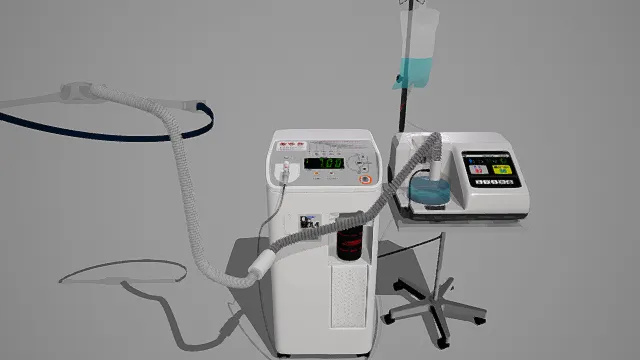 3D写实风格家用高流量氧疗设备场景模型，创意设计（3D设备、专业医疗风，医疗设备主题）