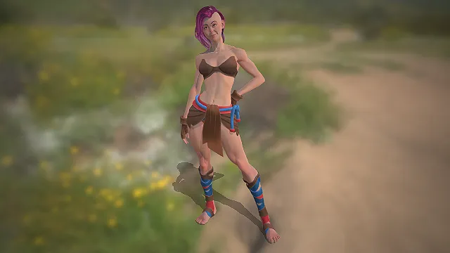 格斗女角色  红蓝配色腰带  卡通渲染  健美身材