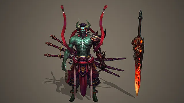 妖界战阵前哨魔化多臂牛将模型