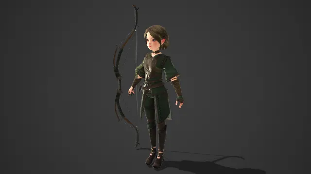 奇幻风格  角色建模  弓箭  游戏冒险  复古皮革服饰  精灵战士