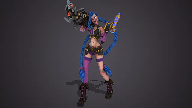 赛博废土风格狂气双械女枪手角色3D模型