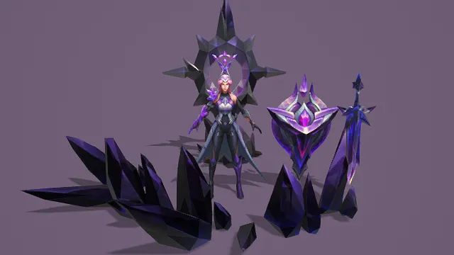 3D卡通风格紫粉系奇幻战士角色模型，创意设计（3D角色、卡通风格、奇幻风，角色设计主题）