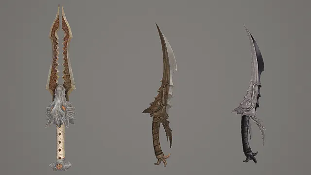 龙形异化短刃套装游戏武器3D模型