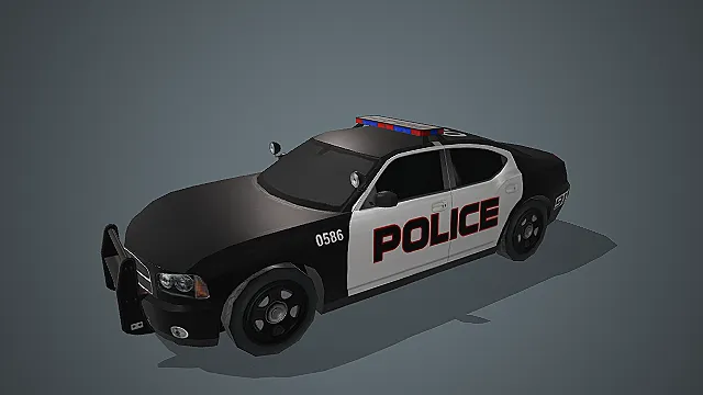 黑白配色警用轿车带 “POLICE” 标识警灯写实汽车模型