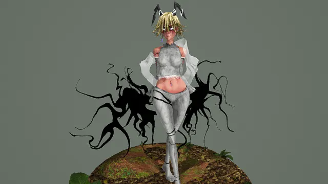 3D卡通风格奇幻女性角色模型，创意设计（3D角色、卡通风格、神秘奇幻风，角色设计主题）