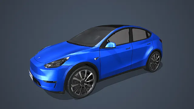 蓝色特斯拉 Model Y 纯电 SUV 带科技感造型写实模型