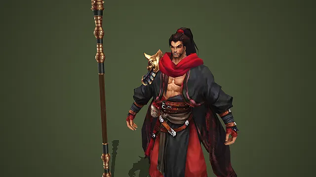 赤膊劲装武夫配狼牙长棍角色模型