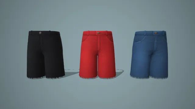 黑红蓝三色毛边牛仔短裤三件套 3D 模型
