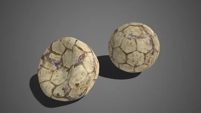 六边形拼接样式  布满脏污  足球  变形凹陷  运动器材  破旧外观  褪色泛黄