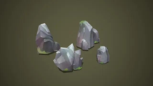 卡通风格山石游戏场景模型套装