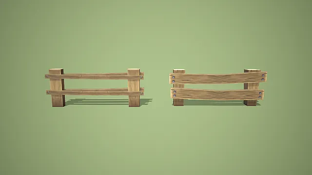 卡通风格双款式木栅栏组合 3D 低多边形场景装饰模型