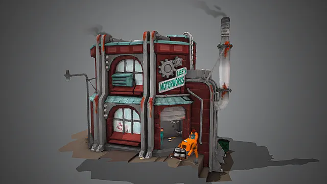 卡通机械风汽修厂3D模型